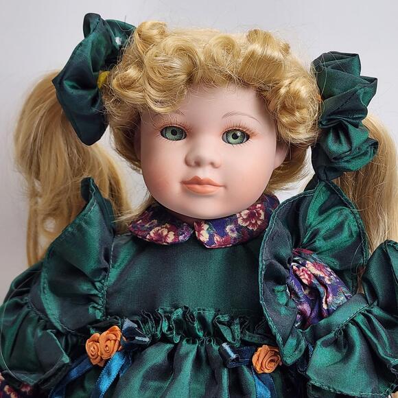 The Connoisseur Collection Seymour Mann Porcelain Doll in Emerald Green Dress - Picture 1 of 13